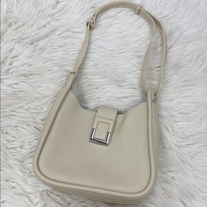Cream Leather Medium Shoulder Bag
